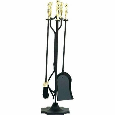 DAGAN Fireplace Tool Set - Rail on Base, Black & Polished Brass - 5 Piece 3532